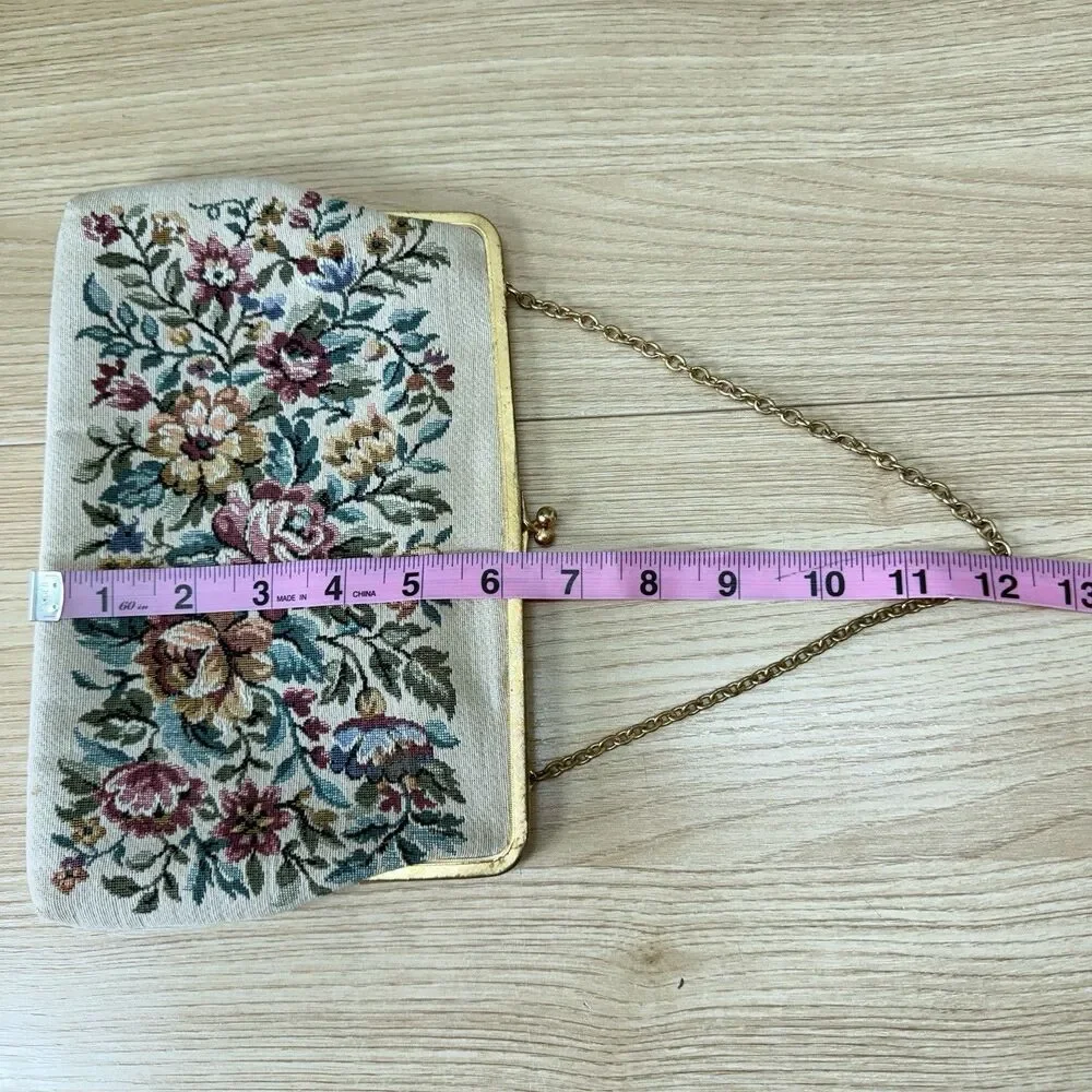 Vtg Needlepoint Tapestry Bag Handmade Floral Grandmacore 50s MCM Evening Classy